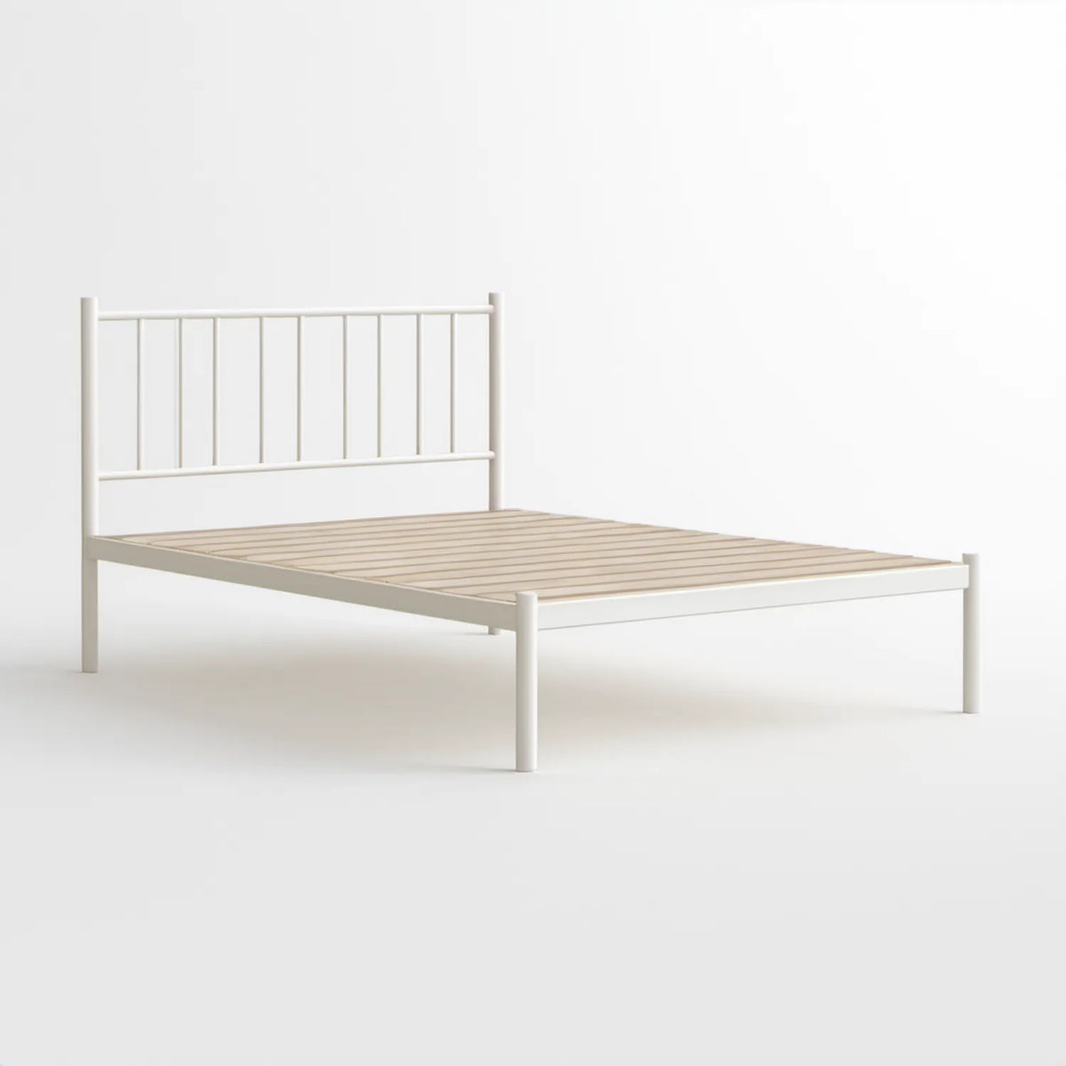 Białe metalowe łóżko dwuosobowe ze stelażem 140 x 200 cm