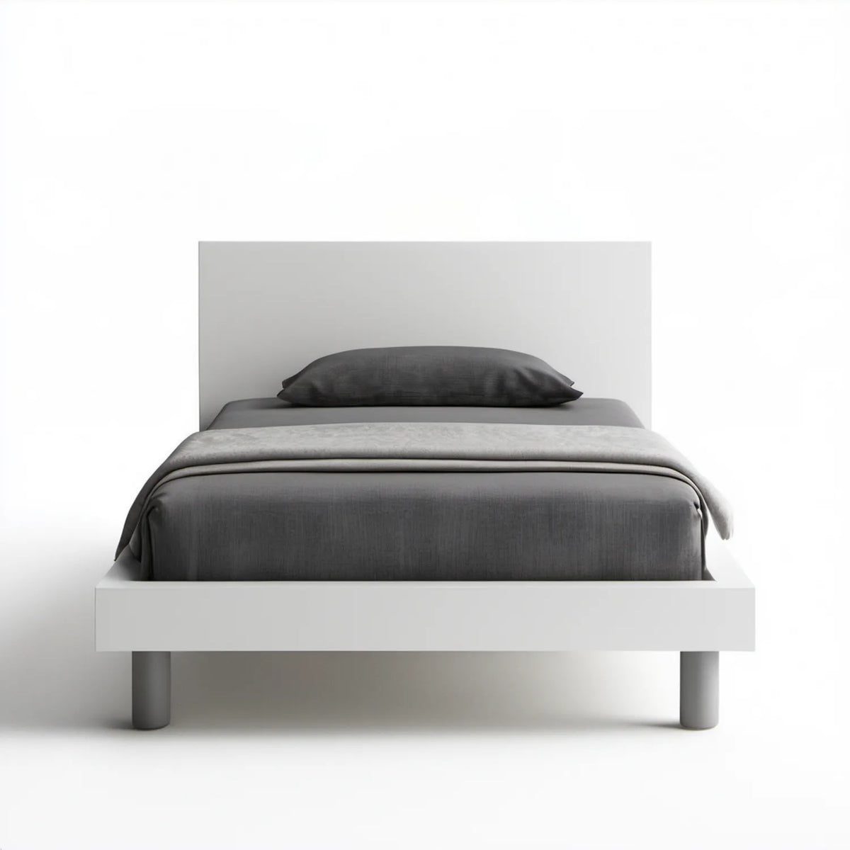Białe łóżko dwuosobowe z MDF 160 x 200 cm z szarymi nogami