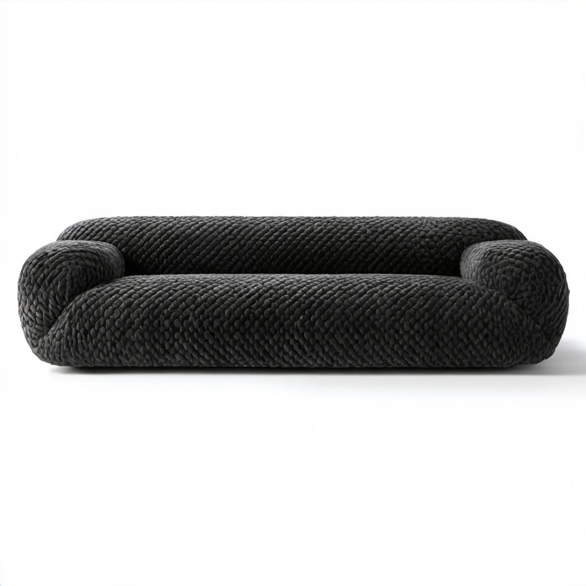Czarna dwuosobowa sofa owalna z plecionym obiciem poliestrowym 180 × 95 × 72 cm
