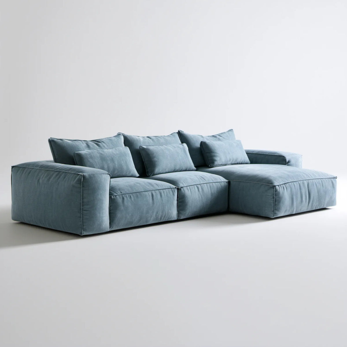Prawostronna sofa narożna z szezlongiem, aksamit poliestrowy, niebieskoszara, 280 x 170 x 80 cm