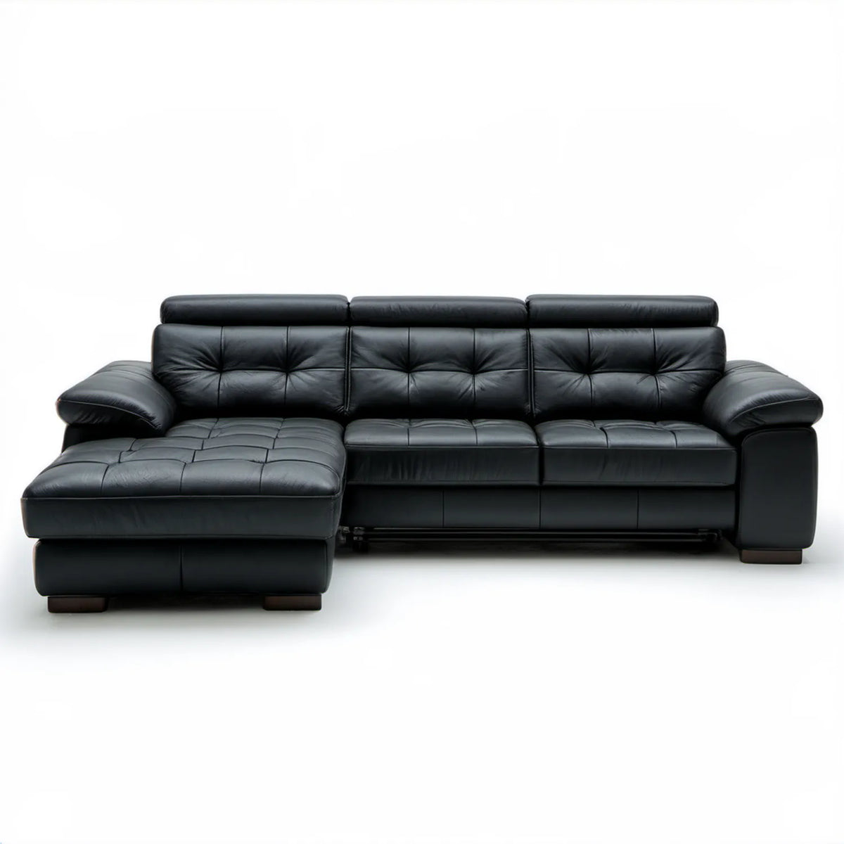 Czarna sofa narożna z lewym szezlongiem, ekoskóra PU, 280 x 160 x 90 cm