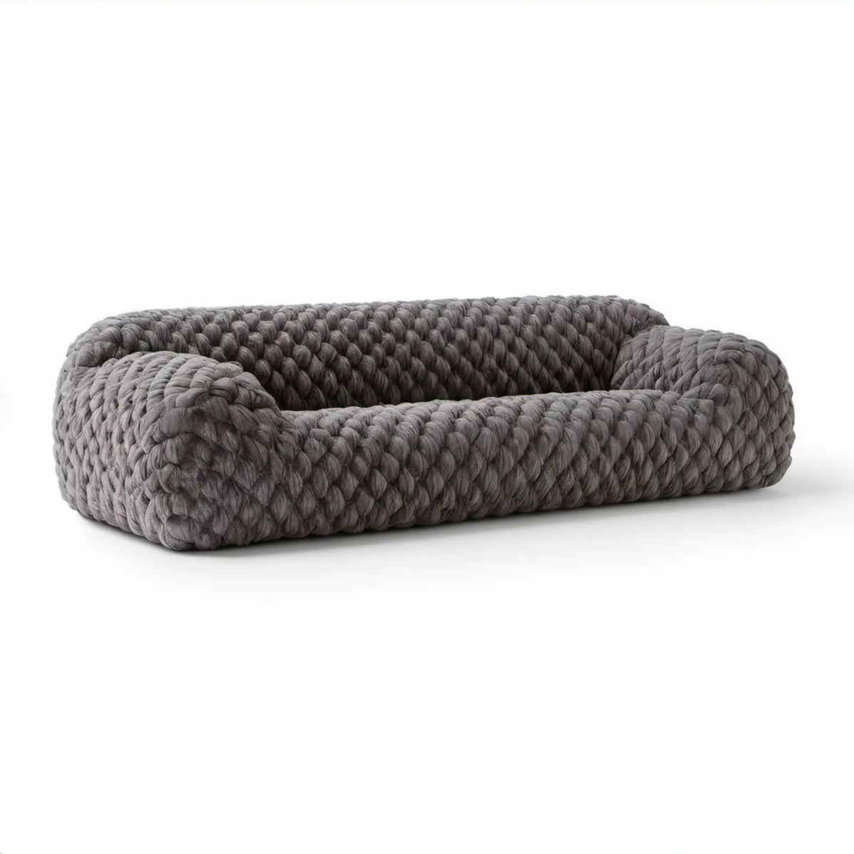Owalna sofa z grubą dzianiną poliestrową, szara, 180 x 90 x 65 cm
