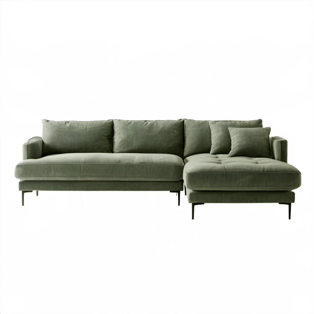 Zielona prawostronna sofa narożna ze sztruksu 260 × 160 × 85 cm