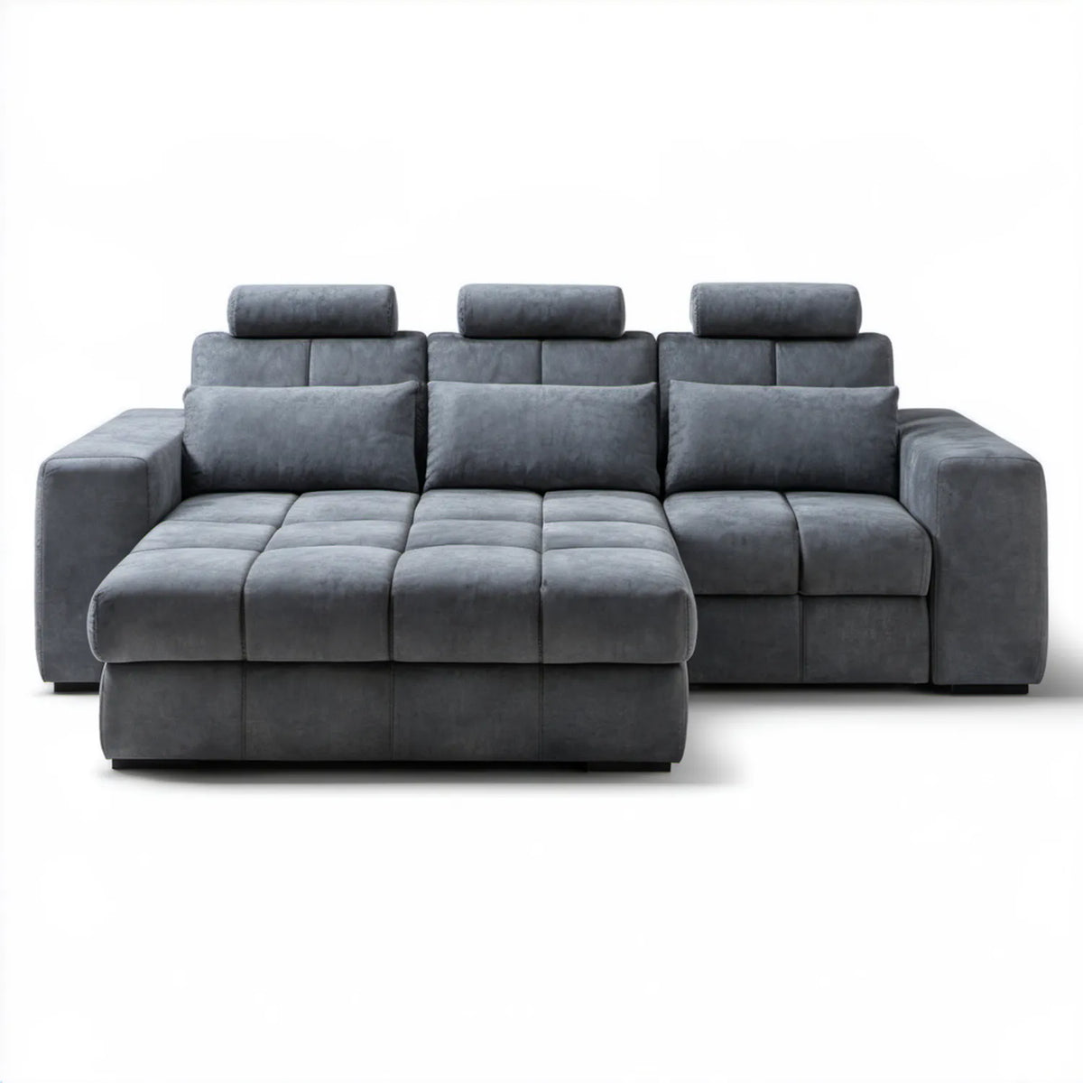 Sofa trzyosobowa z funkcją relaksu i regulowanymi zagłówkami, grafitowa, 250 x 105 x 100 cm