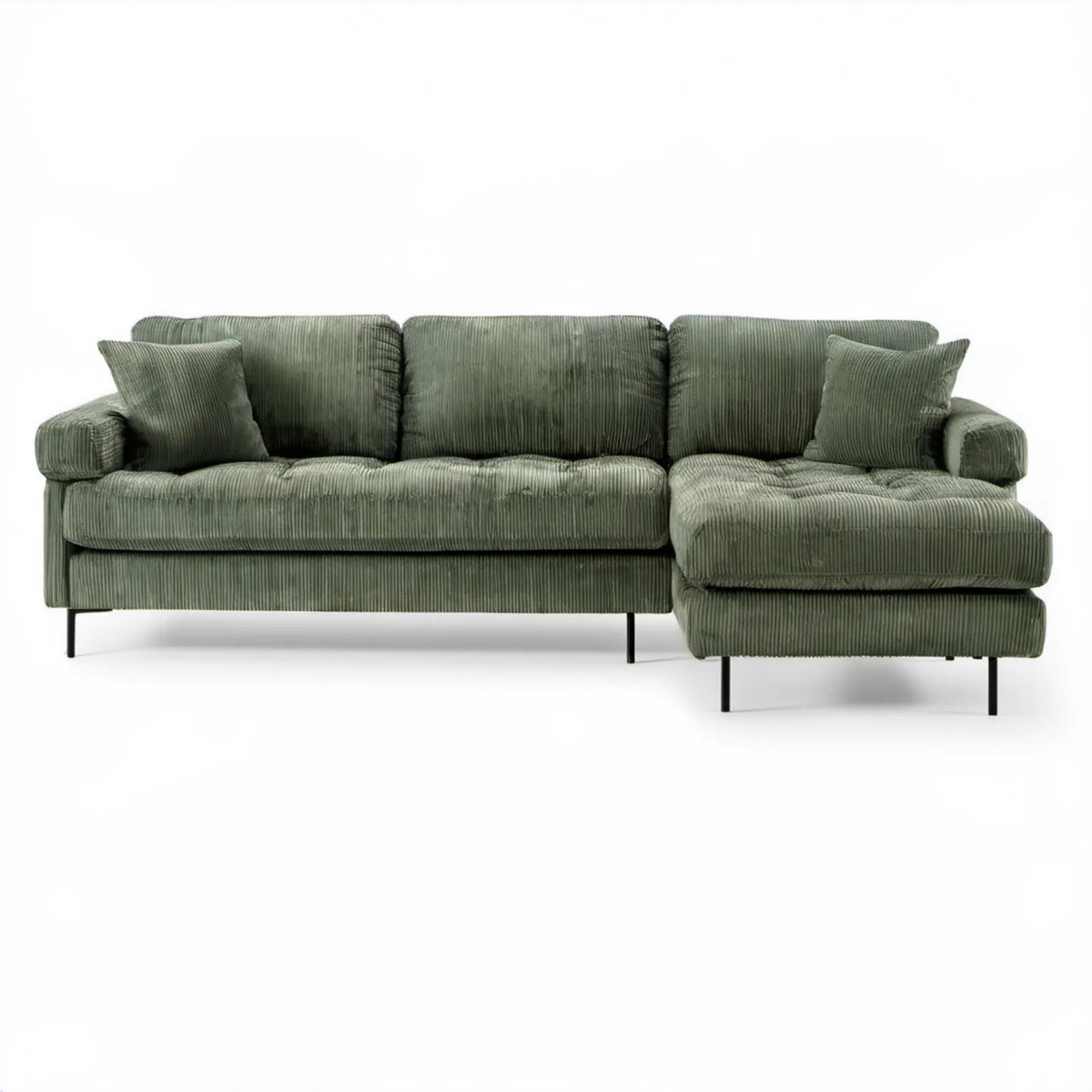 Zielona oliwkowa sofa narożna z prawostronnym szezlongiem 250 x 160 x 85 cm