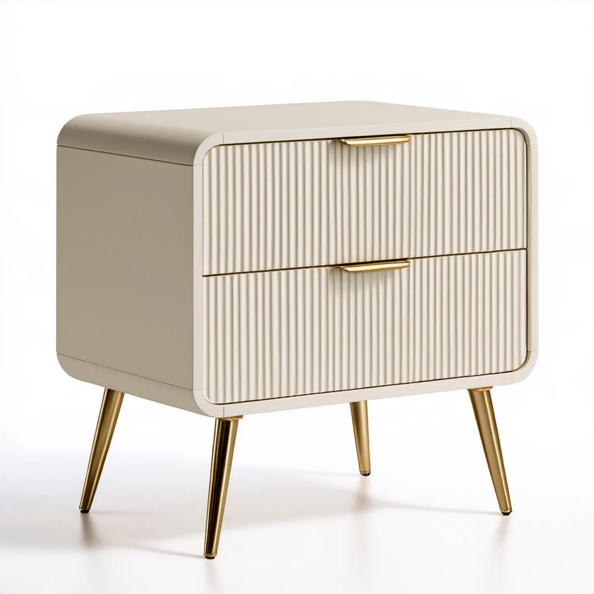Kremowo-złota szafka nocna z 2 szufladami MDF 50 × 40 × 55 cm